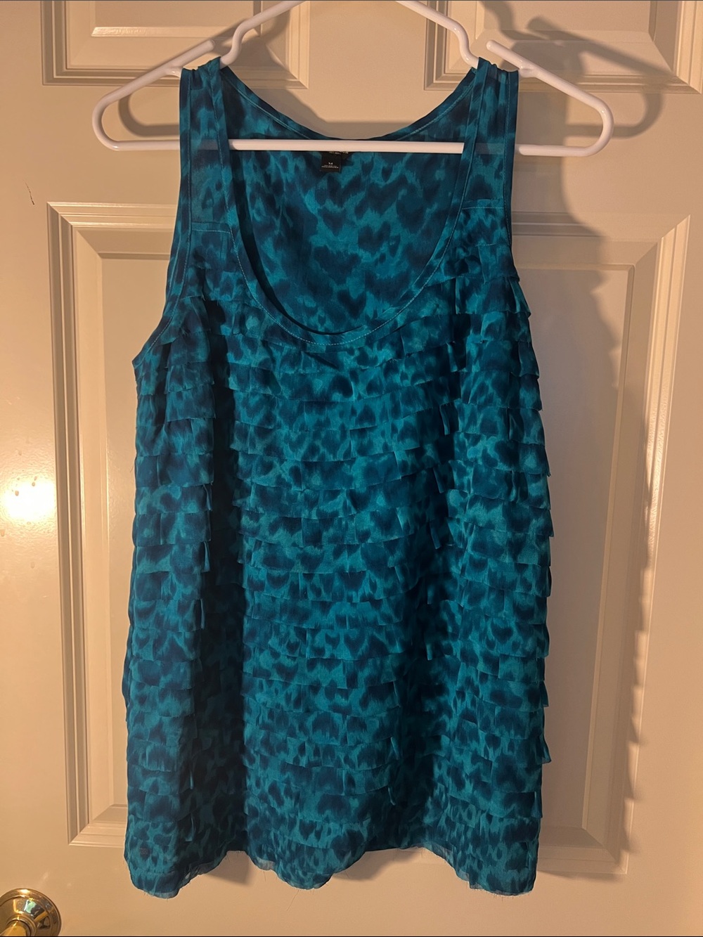Ann Taylor Teal Ruffle Tiered Scoop Neck Tank